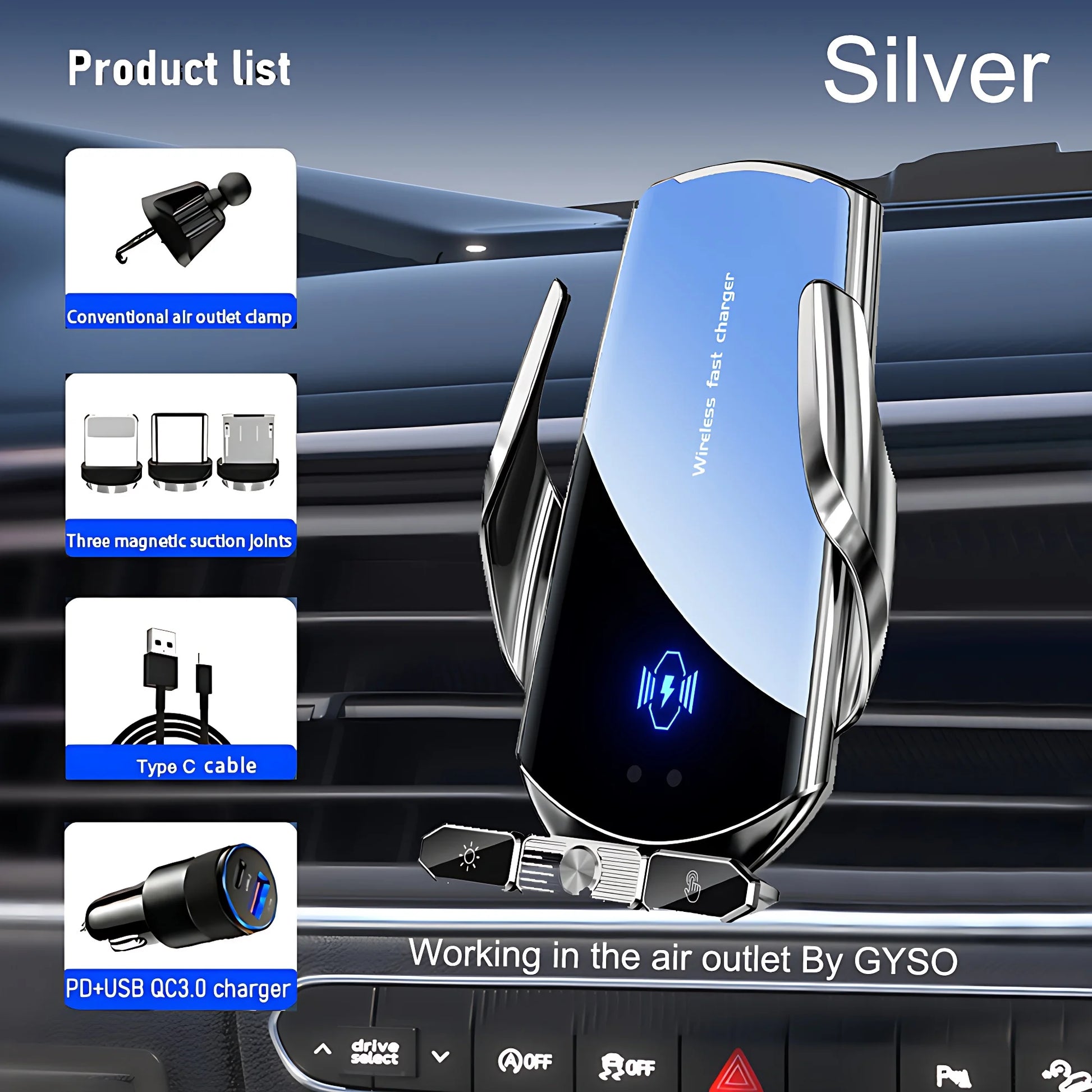 Car Phone Holder Wireless Charger For iPhone 12 13 14 15 Pro Max Sucker For Windshield Dashboard Air Vent Fast Charging Station