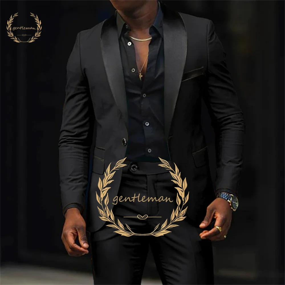Men's black and red shawl one button suit, men's elegant slim fashion suit custom party cocktail casual tuxedo