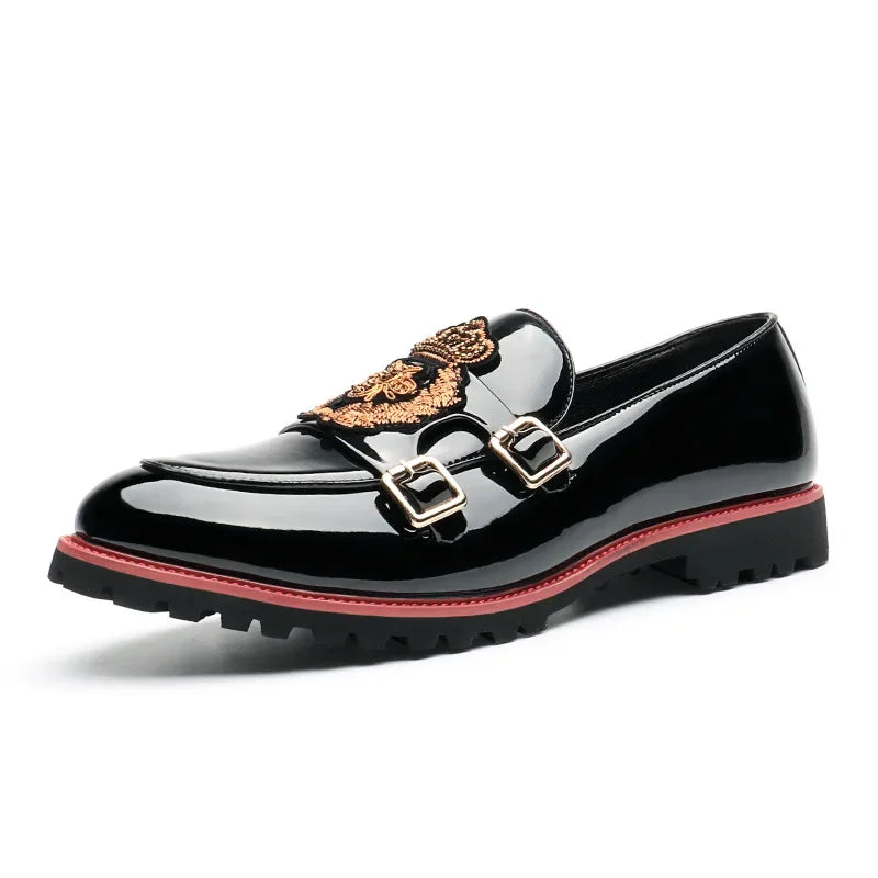 Luxury Leather Shoes for Men Fashion Embroidery Men British Style Monk Shoes High Quality Loafers Casual Business Men Shoes 2025