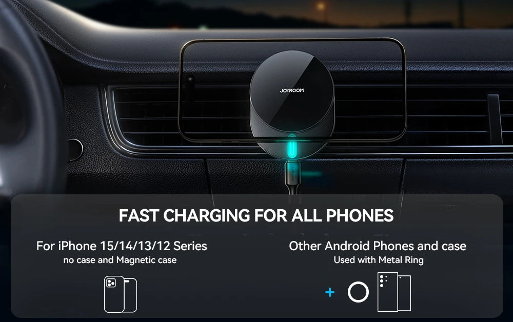 Joyroom Magnetic Car Phone Holder 15W Wireless Charging Car Phone Mount Charger Air Vent Phone Holder For iPhone 16/15/14/13/12