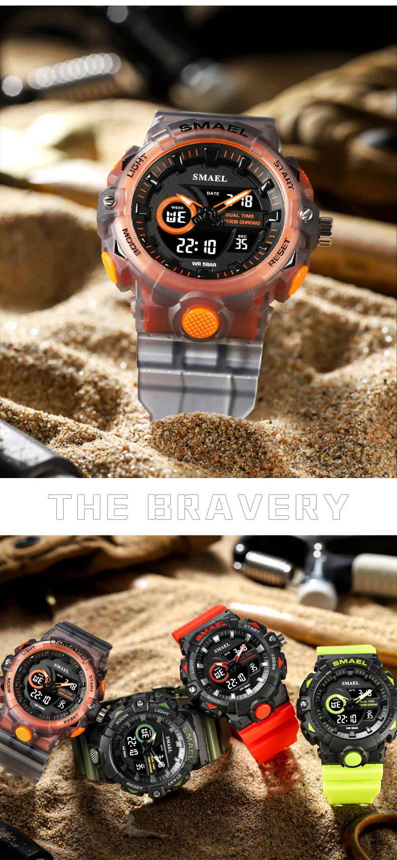 SMAEL Multifunctional LED Light Digital Sport Watch Mens Casual Student Stopwatch Clendar Clock Quartz Analog Wristwatches 8081