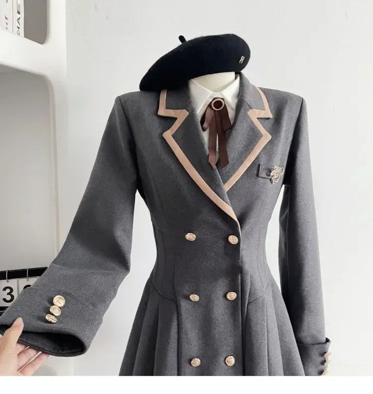 Korean Fashion Woolen Suit Dresses for Women Winter New College Style Sweet Waist up Slim High-end A-line Pleated Mini Dress