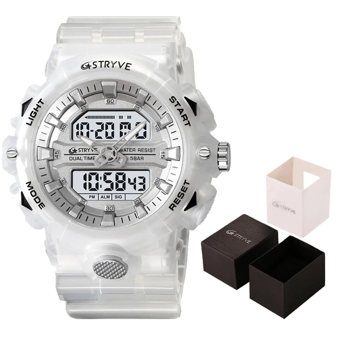 New STRYVE Watch 8028 Digital-Analog Dual Movement Good Quality Men's Watches  5ATM Waterproof Watches Fashion Luminous Calendar