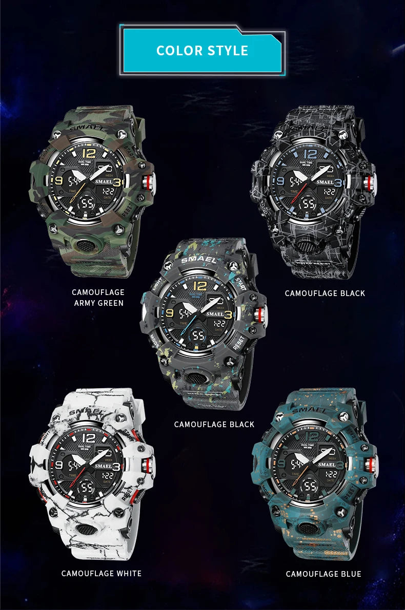 SMAEL Military Watch for men 50M Waterproof Clock Male S Shock 8008 electronics Digital Watches LED Men's Watches Military Army