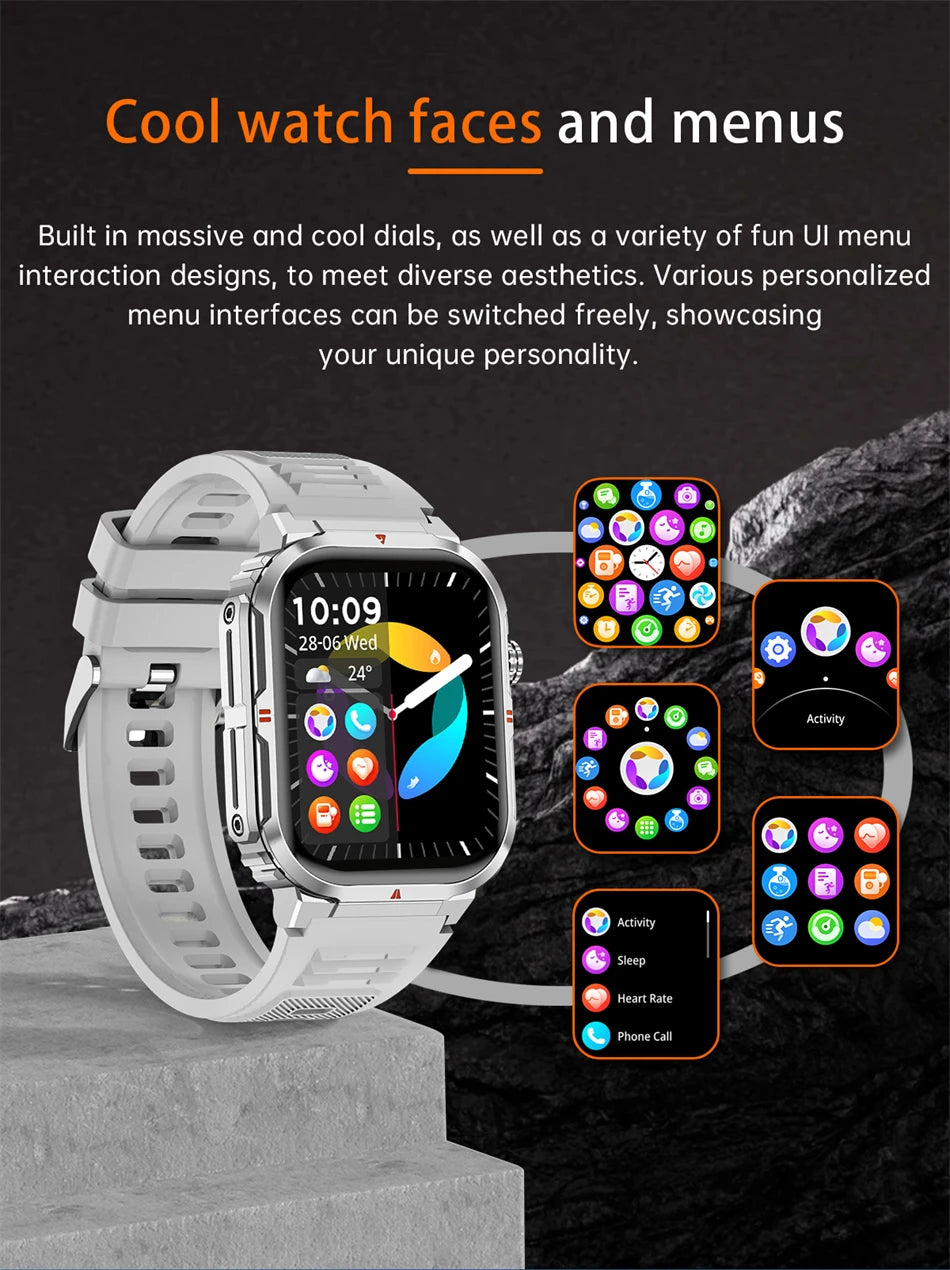 2025 New Professional Sports Smart Watch Men 2.01'' Large Screen Bluetooth Call Watches Flashlight Waterproof Outdoor Smartwatch
