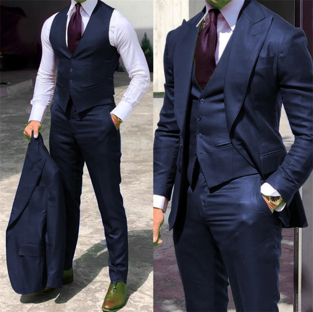 solid color formal business suits Full men's suits Pointed collar Single Breasted high-quality wedding art Graduation
