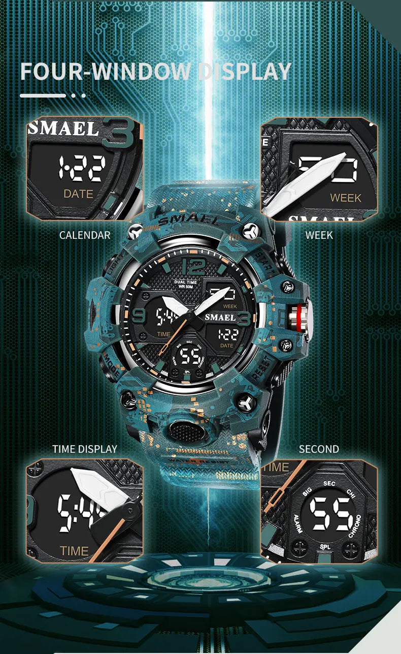 SMAEL Military Watch for men 50M Waterproof Clock Male S Shock 8008 electronics Digital Watches LED Men's Watches Military Army