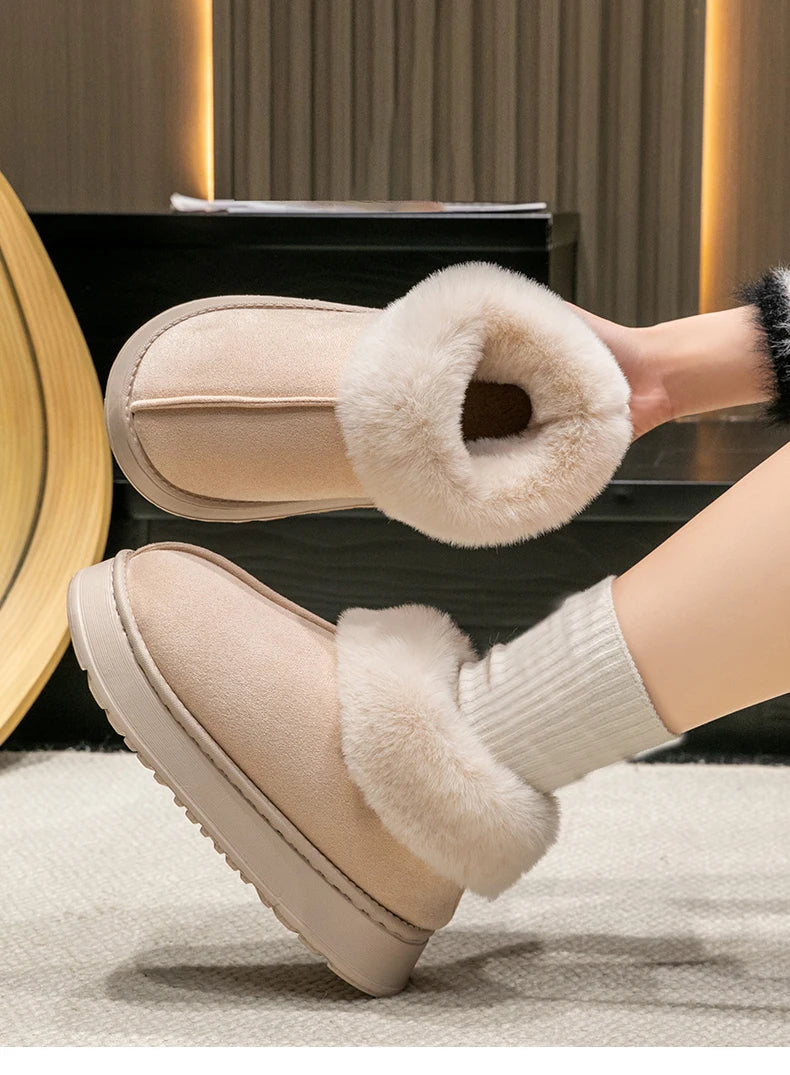2025 High Quality of  Women's Fashion Snow Boots Fluffy Plush Faux Fur Soft Slippers Winter Indoor Comfortable Home men's Shoes