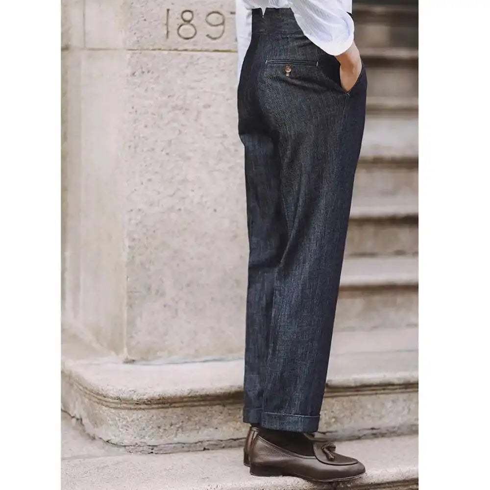 2022 Fashion Mens Dress Pant High Waist Straight Pants Men Spring  Business Versatile Belt Trouser Gentleman Paris Button Pant