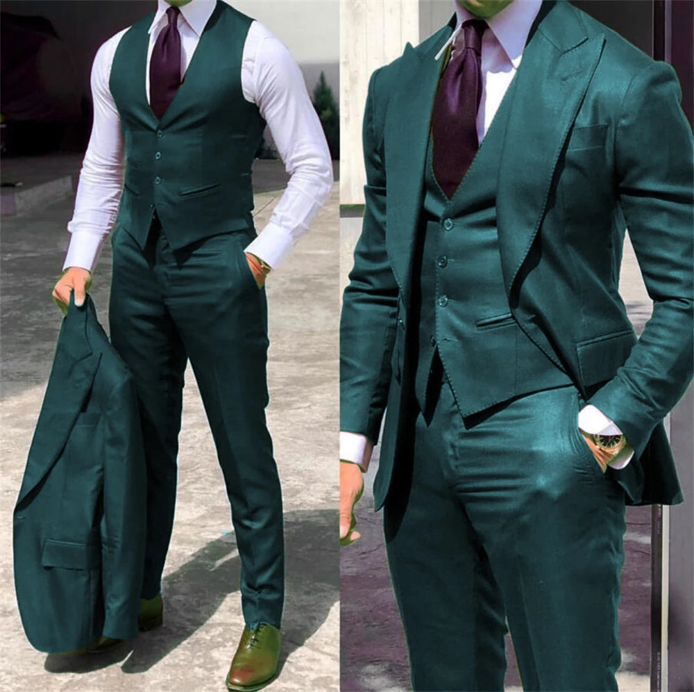 solid color formal business suits Full men's suits Pointed collar Single Breasted high-quality wedding art Graduation