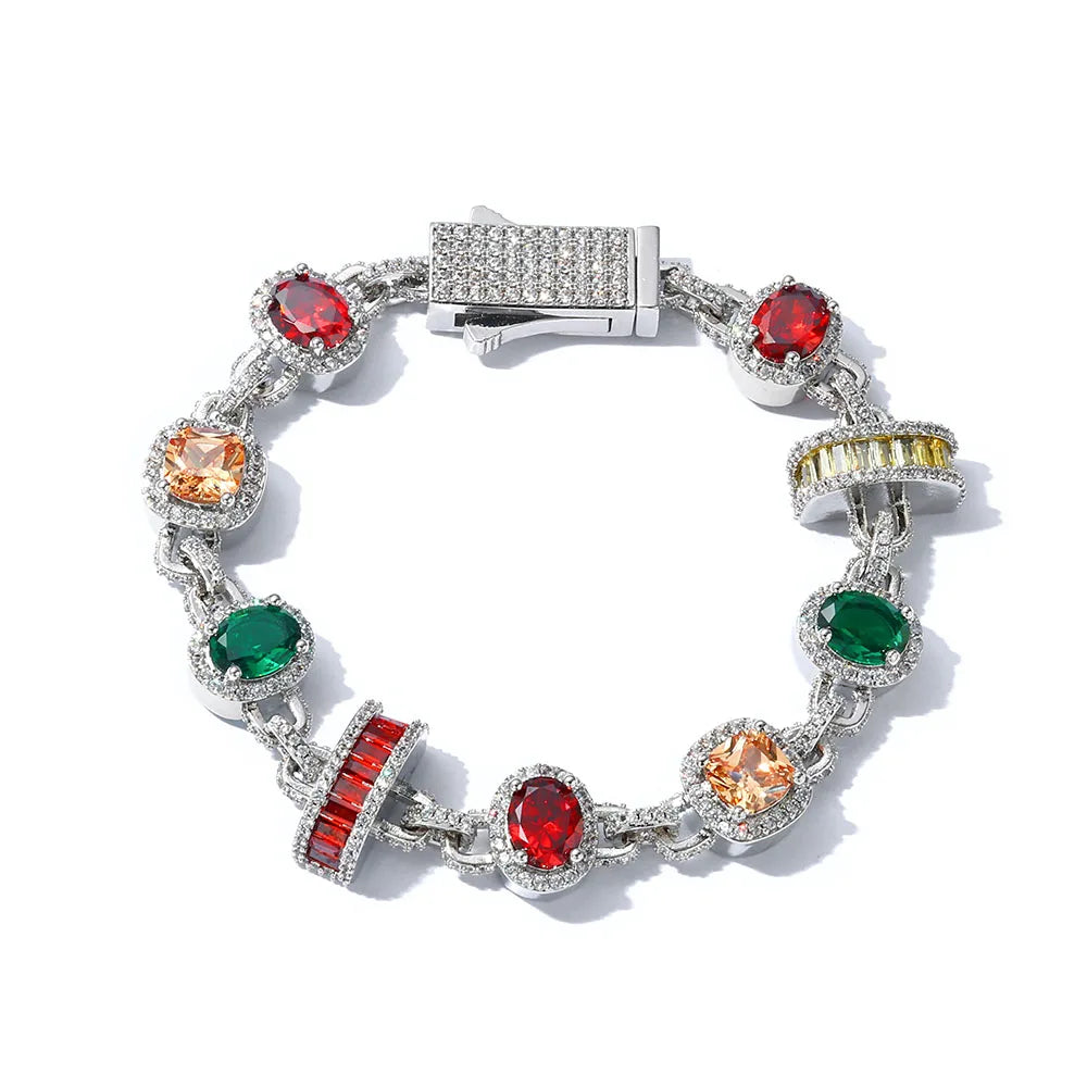 ESKEEM Rainbow Tennis Choker Women Jewelry Iced Out Multi Color Gemstone Necklace Colorful Stone Men Chain
