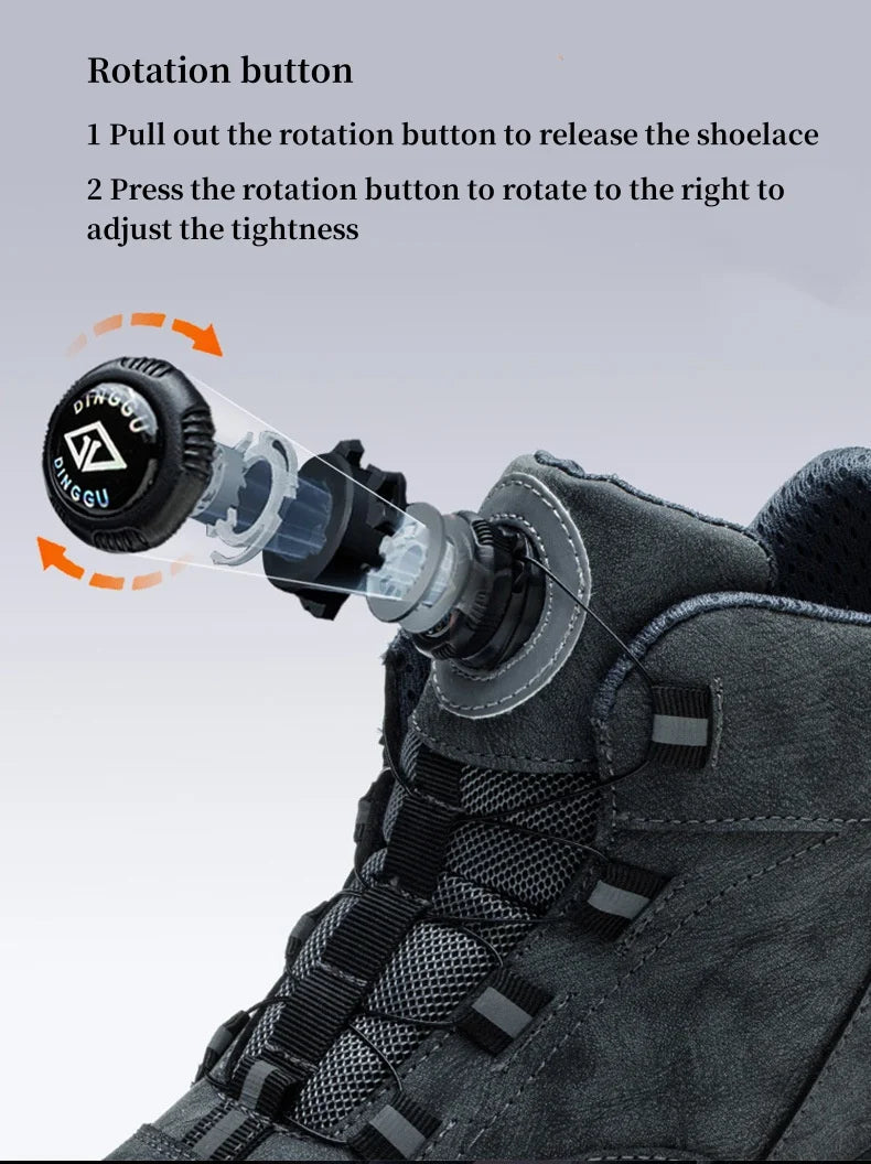 Rotating Buttons Safety Shoes Men Waterproof Work Boots Anti-smash Anti-puncture Protective Autumn Winter light Work Shoes