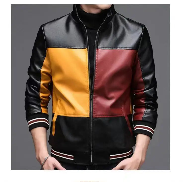 2024 Winter New PU Leather Men's Jackets Winter Fake Fur One Jacket Thickened Warm Turn Collar Coat Men's Padded Leather Jacket