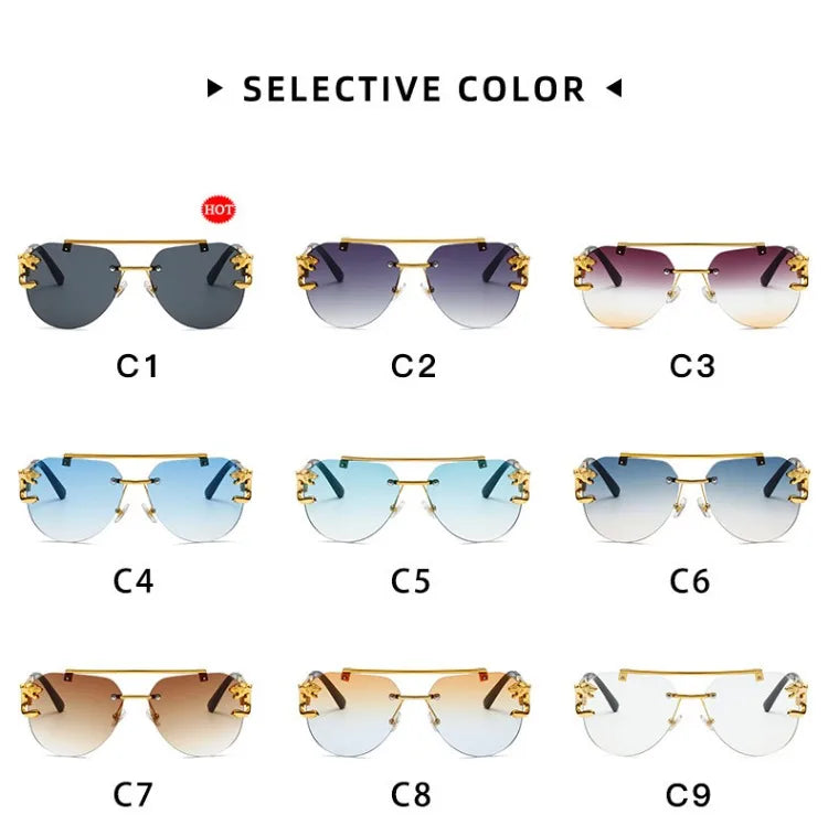 Rimless Vintage Sunglasses for Women Luxury Oversized Fashion Glasses Pilot Gradient Outdoor Shades Sun Glasses Gafas De Sol