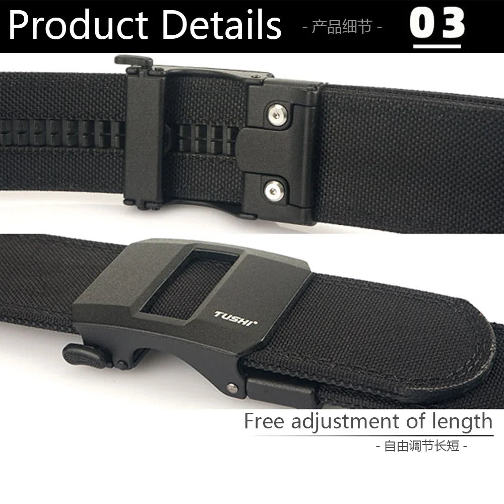 TUSHI Brand 4.3CM Wide double-layer reinforced automatic buckle training quick hanging pistol belt Mens nylon outdoor leisure