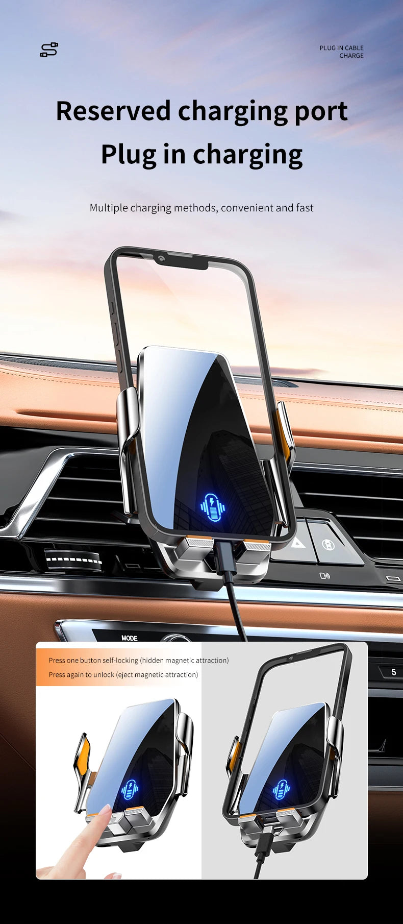 Max 66W Magnetic Head Car Phone Holder 15W Wireless Charger Touch Control Infrared Sensing Motor Vehicle Stand for iPhone Xiaomi
