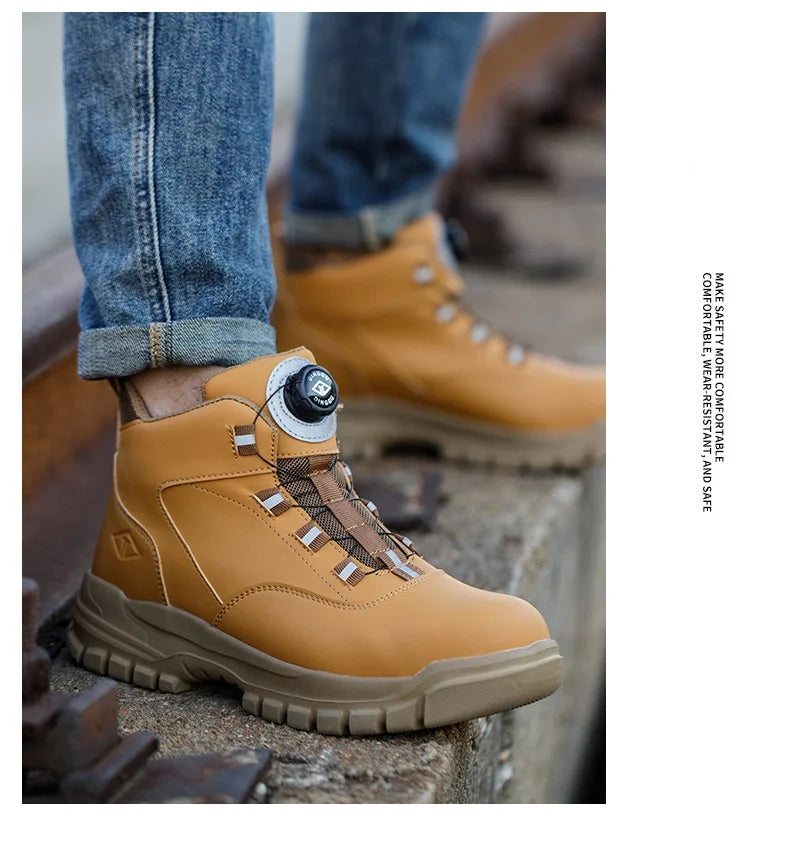 Rotating Buttons Safety Shoes Men Waterproof Work Boots Anti-smash Anti-puncture Protective Autumn Winter light Work Shoes