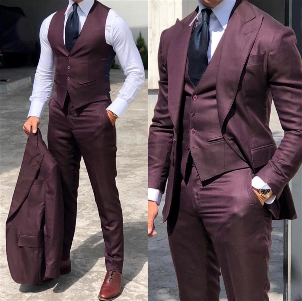 solid color formal business suits Full men's suits Pointed collar Single Breasted high-quality wedding art Graduation