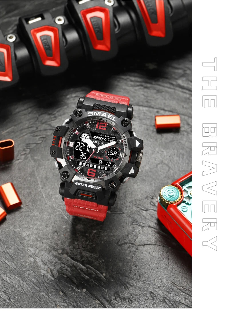 SMAEL Men Watches  50m Waterproof Sports Watch Military Man Sports Watch Digital 8072 Dual Display Watch  Quartz  Led Digital