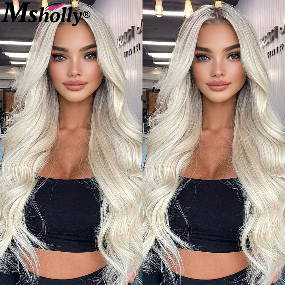 Pre Bleached Pre Plucked Lace Front Wig Human Hair Hightlight Cream Platinum Blonde Body Wave Remy Human Hair Wigs For Women