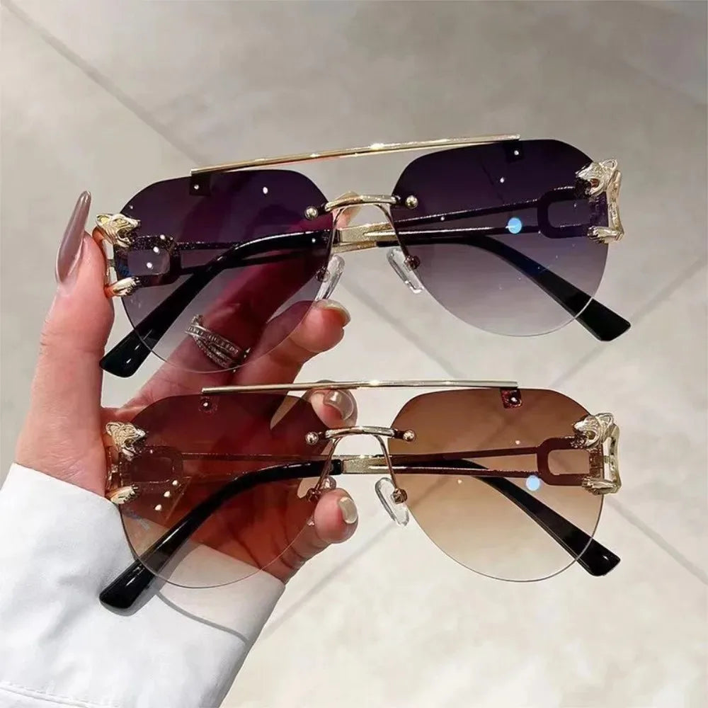 Rimless Vintage Sunglasses for Women Luxury Oversized Fashion Glasses Pilot Gradient Outdoor Shades Sun Glasses Gafas De Sol