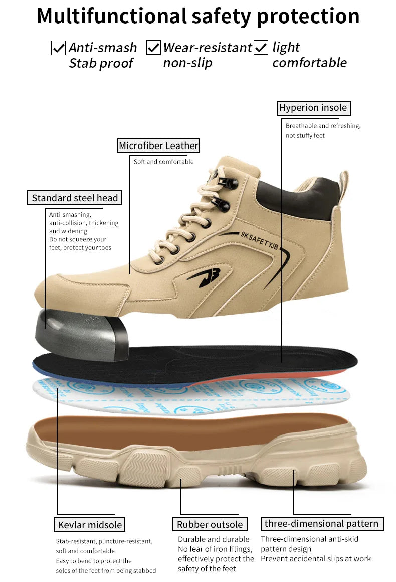 Latest Design Winter Plush Safety Boots Men Waterproof Steel Toe Indestructible Shoes Anti Smashing Puncture Proof Male Footwear