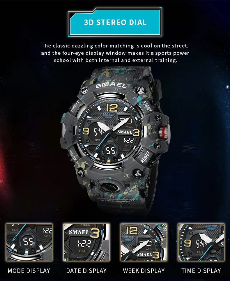 SMAEL Military Watch for men 50M Waterproof Clock Male S Shock 8008 electronics Digital Watches LED Men's Watches Military Army