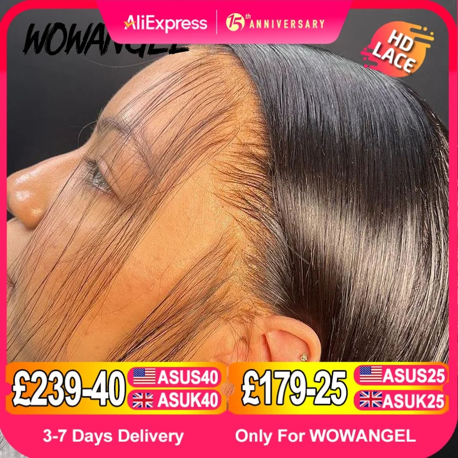 WOW ANGEL HD Lace Frontal Wig 250% 13x6 HD Lace Front Wig Straight Hair Invisible HD Lace Melt Skin HD Lace Front Human Hair Wig