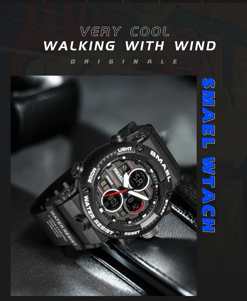 SMAEL Watch Men Waterproof LED Digital Watches Stopwatch Big Dial Clock For Male 8038 Sport Men Watches Quartz
