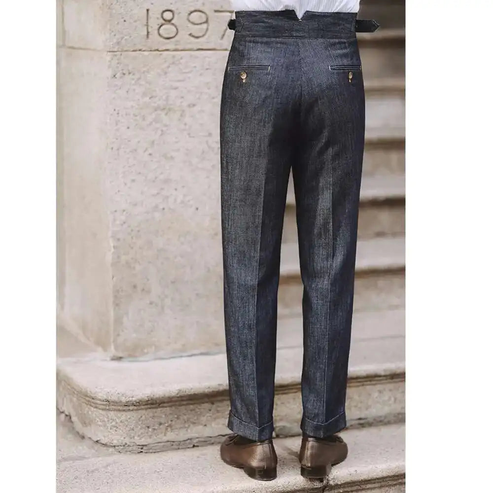 2022 Fashion Mens Dress Pant High Waist Straight Pants Men Spring  Business Versatile Belt Trouser Gentleman Paris Button Pant