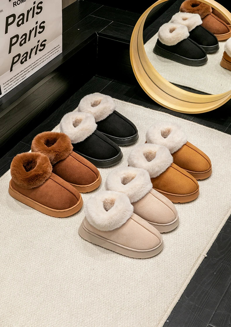2025 High Quality of  Women's Fashion Snow Boots Fluffy Plush Faux Fur Soft Slippers Winter Indoor Comfortable Home men's Shoes