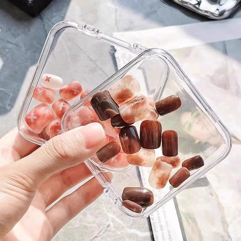10PCS Press-On Nail Storage Acrylic Boxes with Adhesive Sheets Transparent Clear Nail Boxes Jewelry Storage Tool&Accessories