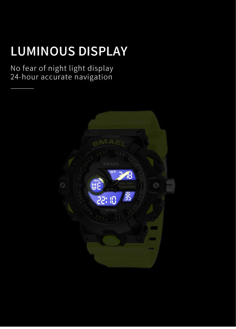 SMAEL Multifunctional LED Light Digital Sport Watch Mens Casual Student Stopwatch Clendar Clock Quartz Analog Wristwatches 8081
