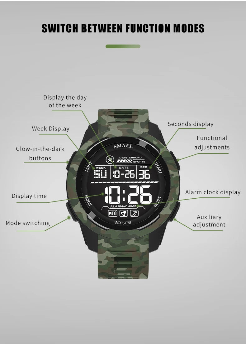 Military Watch Men Sports Watches Digital LED 50M Wateproof 8105C S Shock Resistant Military Watches Amry Men's Wristwatches