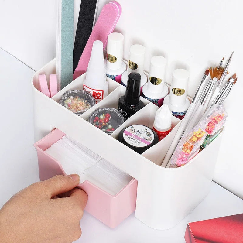 Nail Art Plastic Organizer Container Gel Polish Remover Cleaning Cotton Pad Swab Box Storage Case Accessories Tool Clean Desktop