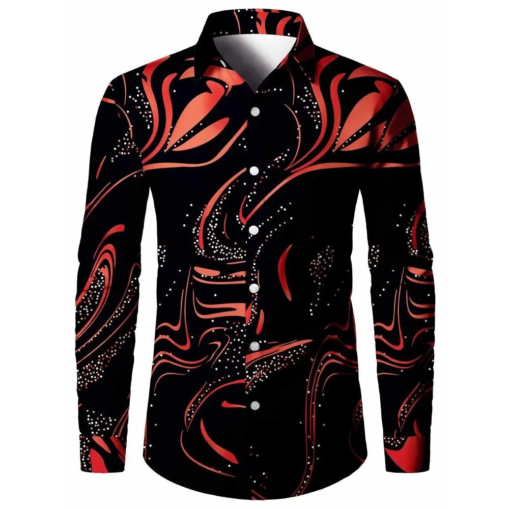 Men's Autumn Long Sve Printed irt Loose Fit Breathable Youthful Sle Casual Wear Comfortable Polyester Fabric