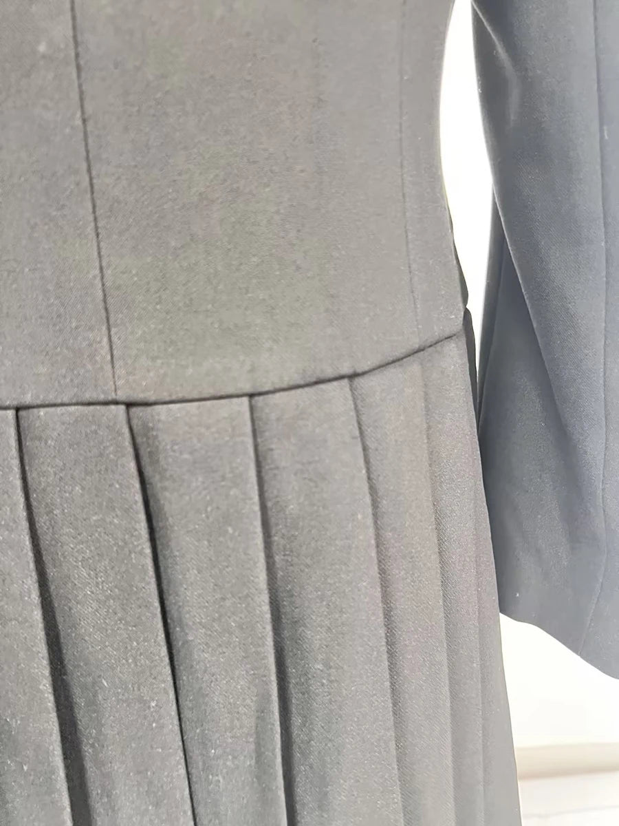 TWOTWINSTYLE Hit Color Spliced Button Slimming Dresses for Women Lapel Long Sleeve Temperament Mini Dress Female Clothes