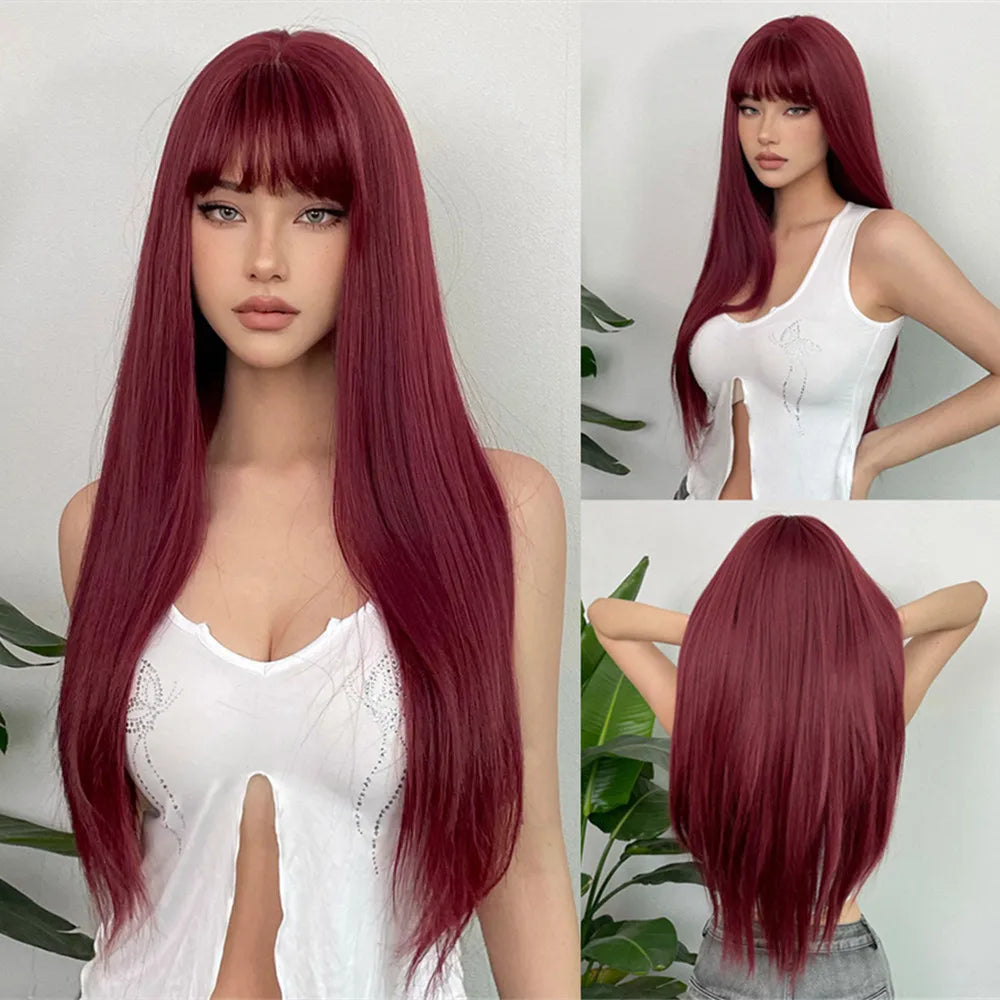HENRY MARGU White Long Straight Synthetic Wigs for Women Colorful Cosplay Party Fake Hair with Bangs White Wig HighTemperature