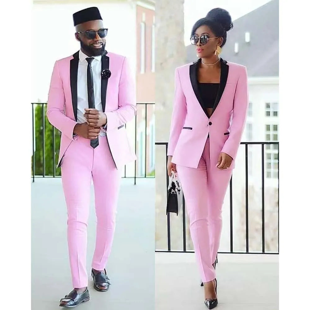 Elegant Couple Pink Suits Luxury Formal Occasion Slim Fit 2 Piece Jacket Pants Sets Customized High Quality Costume Clothing