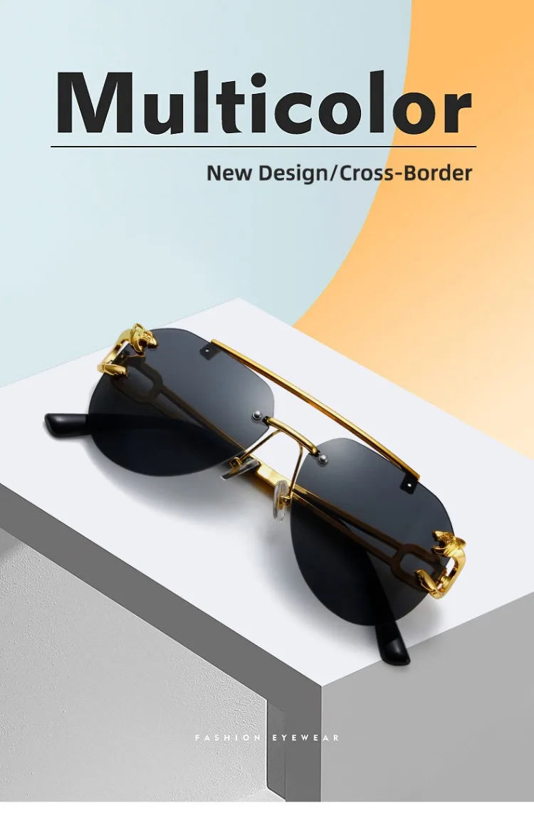 Rimless Vintage Sunglasses for Women Luxury Oversized Fashion Glasses Pilot Gradient Outdoor Shades Sun Glasses Gafas De Sol