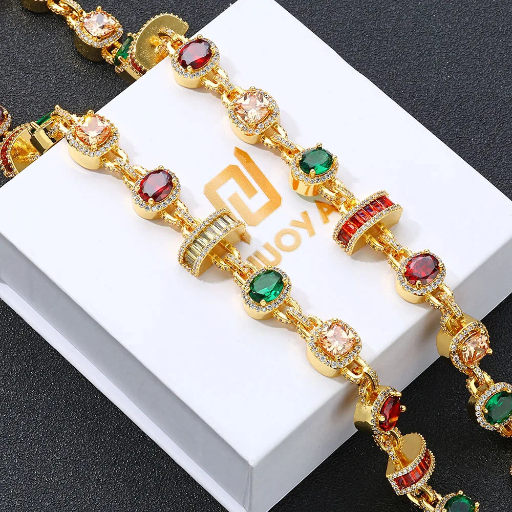 ESKEEM Rainbow Tennis Choker Women Jewelry Iced Out Multi Color Gemstone Necklace Colorful Stone Men Chain