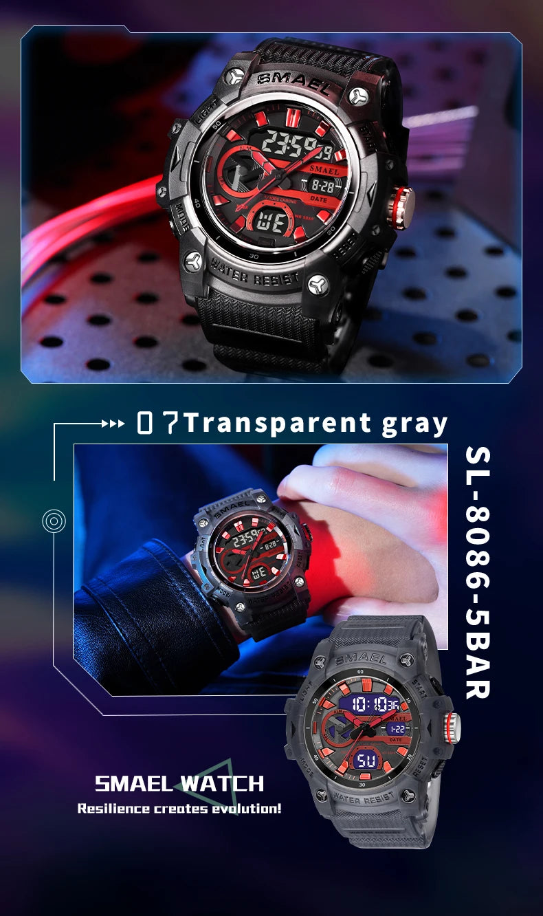 Sport Watches Waterproof SMAEL Brand Dropshipping Watch Stopwatch Alarm Clock 8086 Young Fashion Quartz Wristwatches