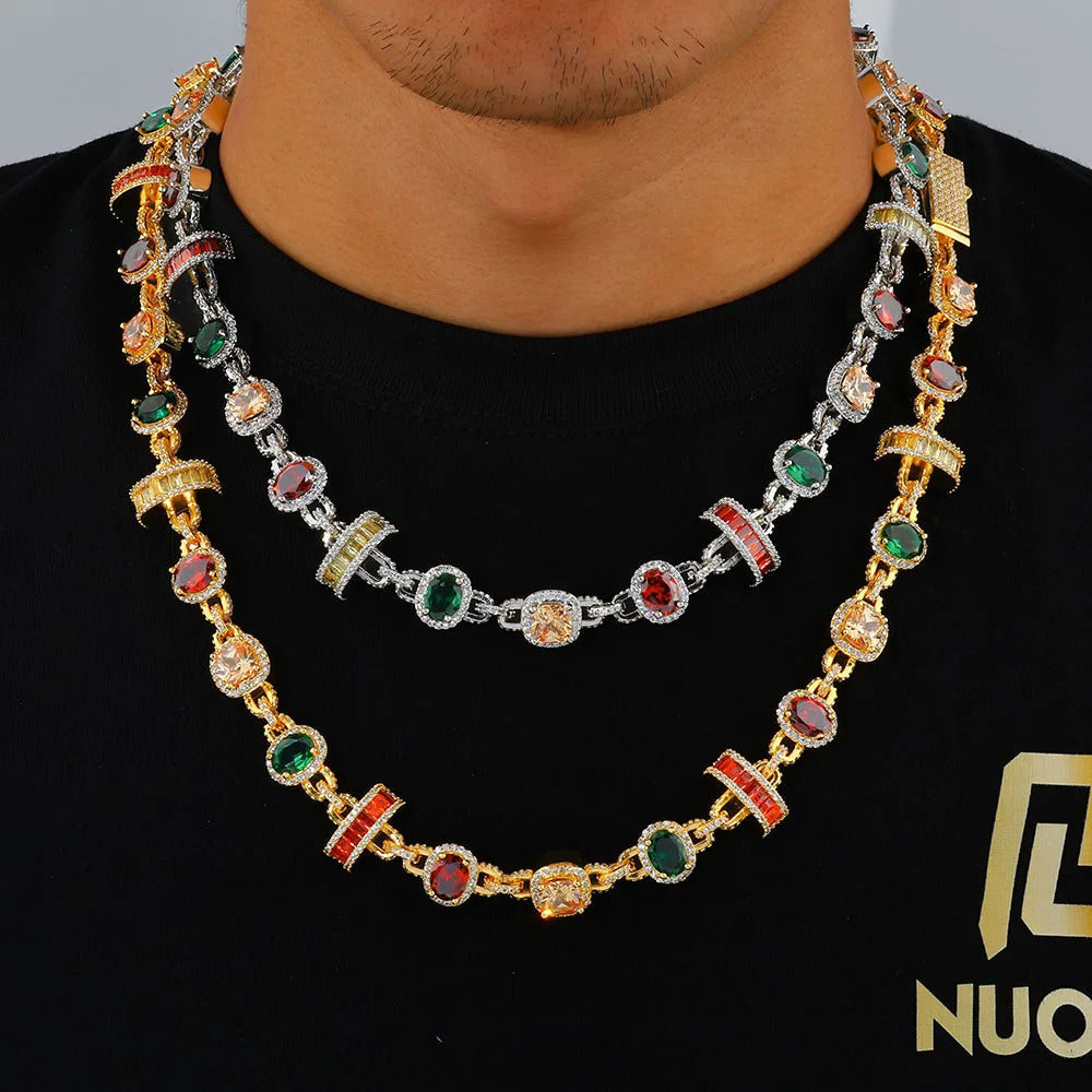 ESKEEM Rainbow Tennis Choker Women Jewelry Iced Out Multi Color Gemstone Necklace Colorful Stone Men Chain