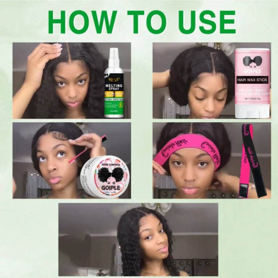 Wig Styling Installation Kit for Women Fast Dry Melting Spray Smooth Wigs Wax Stick Long-Lasting Control Edge Gel and Tools 5pcs