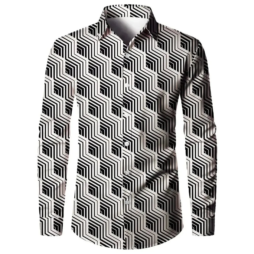 Men's Autumn Long Sve Printed irt Loose Fit Breathable Youthful Sle Casual Wear Comfortable Polyester Fabric