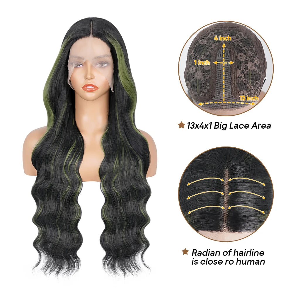 13X6 Lace Front Wig Highlight Black with Red Blonde Wig Synthetic 13x4 Lace Front Wigs Pre Plucked With Hairline Women's Wig