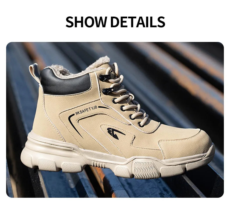 Latest Design Winter Plush Safety Boots Men Waterproof Steel Toe Indestructible Shoes Anti Smashing Puncture Proof Male Footwear