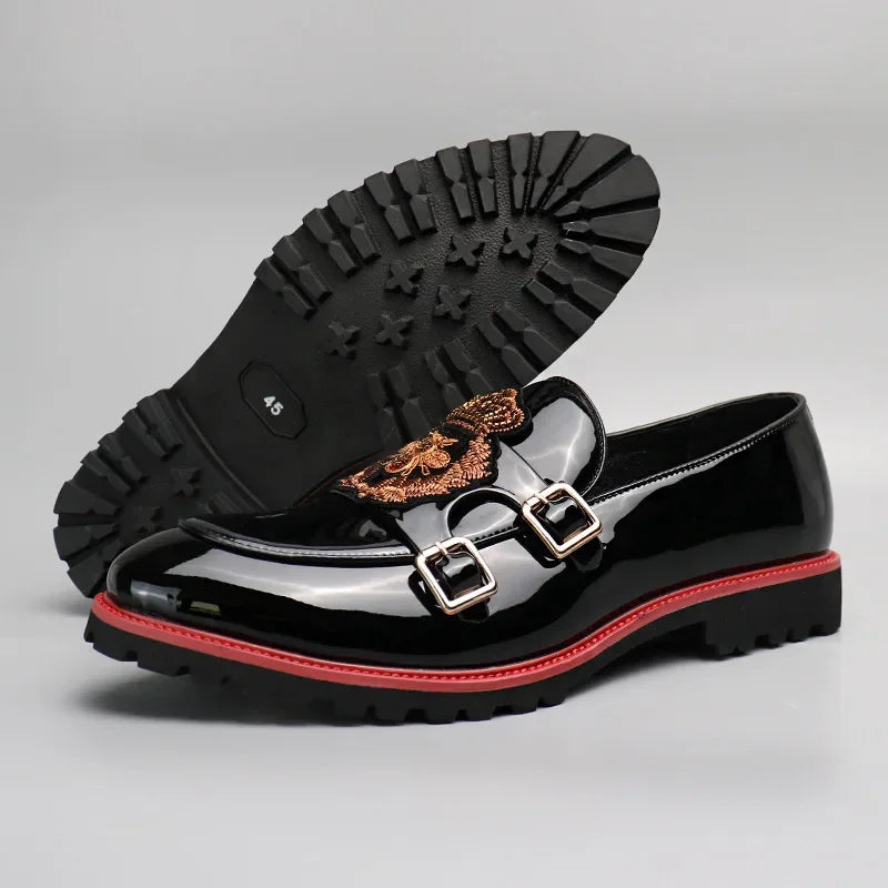 Luxury Leather Shoes for Men Fashion Embroidery Men British Style Monk Shoes High Quality Loafers Casual Business Men Shoes 2025