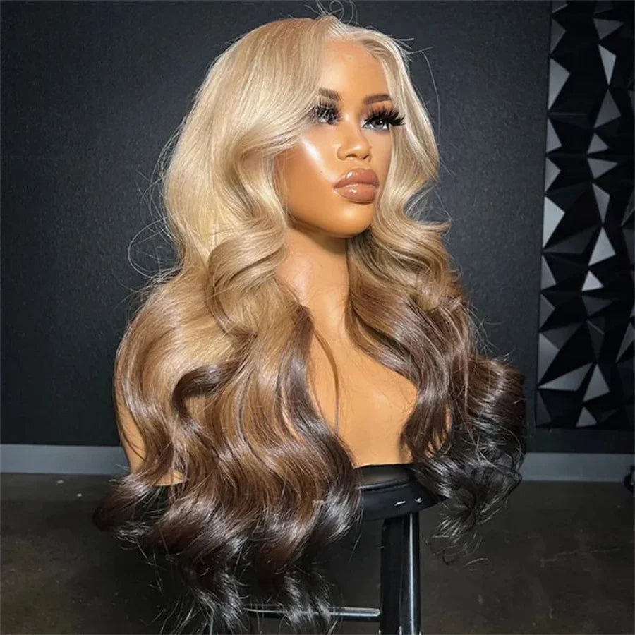 13X6 Lace Front Wig Highlight Black with Red Blonde Wig Synthetic 13x4 Lace Front Wigs Pre Plucked With Hairline Women's Wig