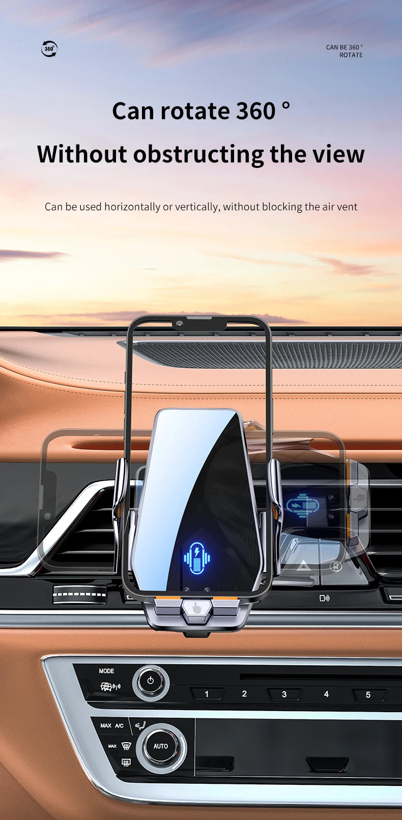 Max 66W Magnetic Head Car Phone Holder 15W Wireless Charger Touch Control Infrared Sensing Motor Vehicle Stand for iPhone Xiaomi